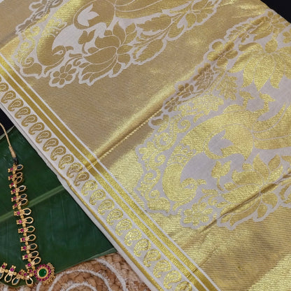 Handloom Kerala Saree with Kasavu Leaf Woven Designs