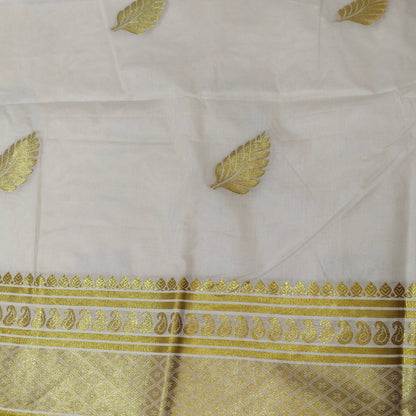 Handloom Kerala Saree with Kasavu Leaf Woven Designs