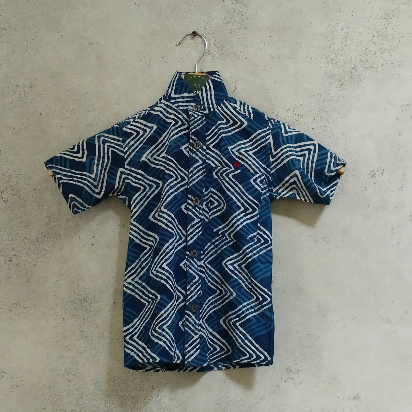 Handcrafted indigo cotton shirt for boys with small star embroidery-Onam festive collection for ages 1 to 5 years
