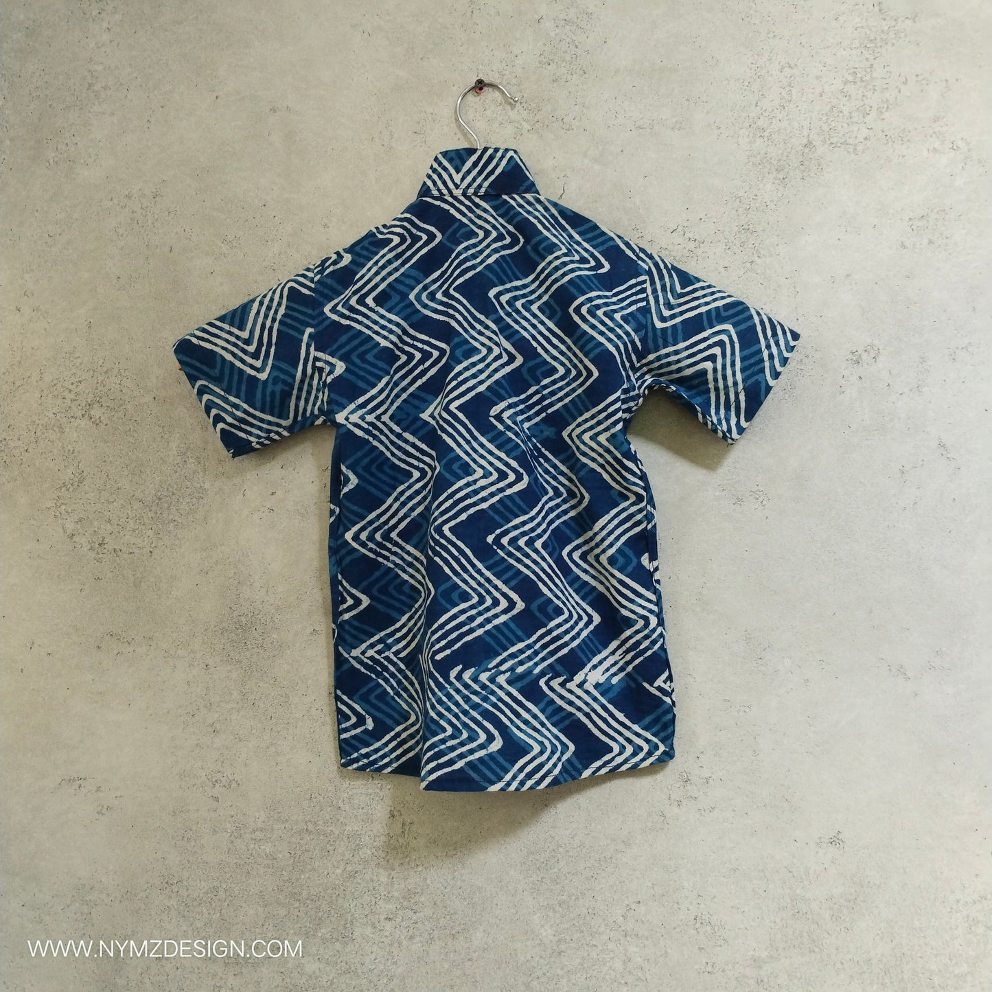 Handcrafted indigo cotton shirt for boys with small star embroidery-Onam festive collection for ages 1 to 5 years