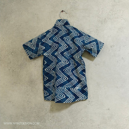 Handcrafted indigo cotton shirt for boys with small star embroidery-Onam festive collection for ages 1 to 5 years