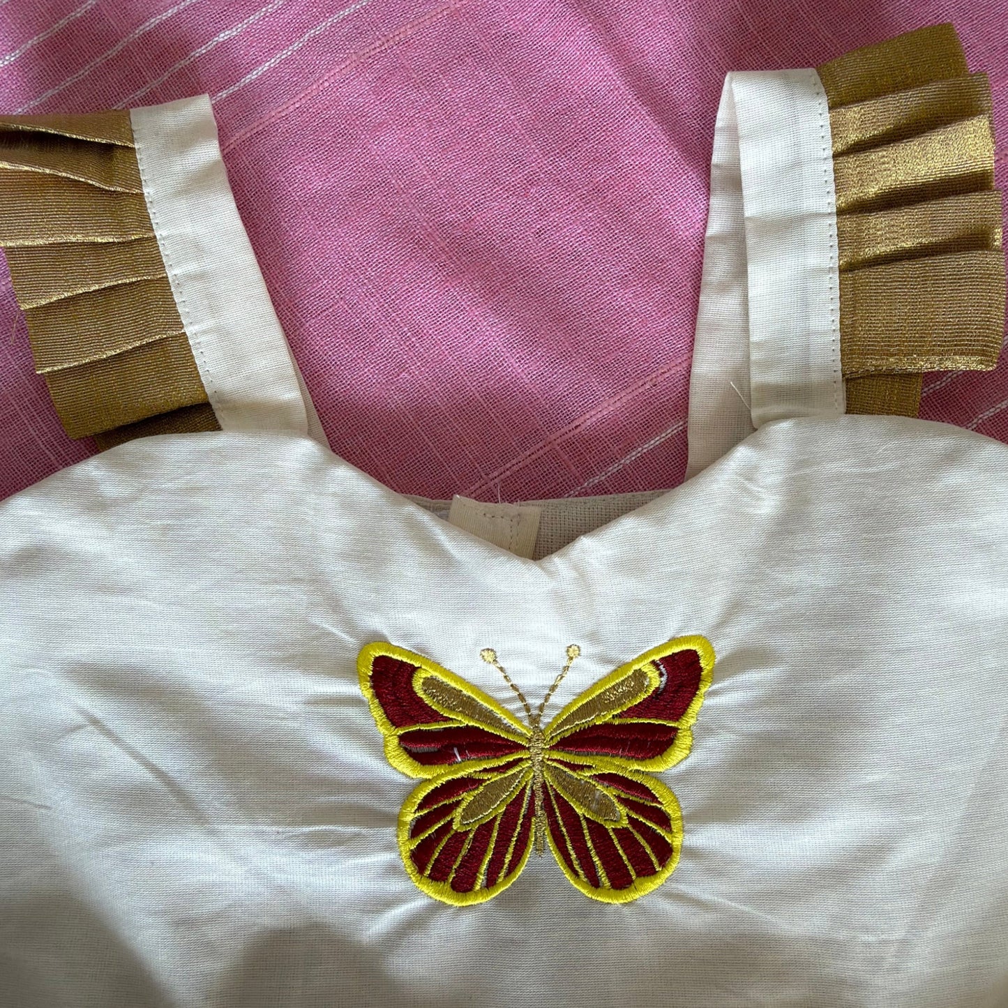 Butterfly embroidered yoke closeup NYMZ DESIGN Onam frock girls"