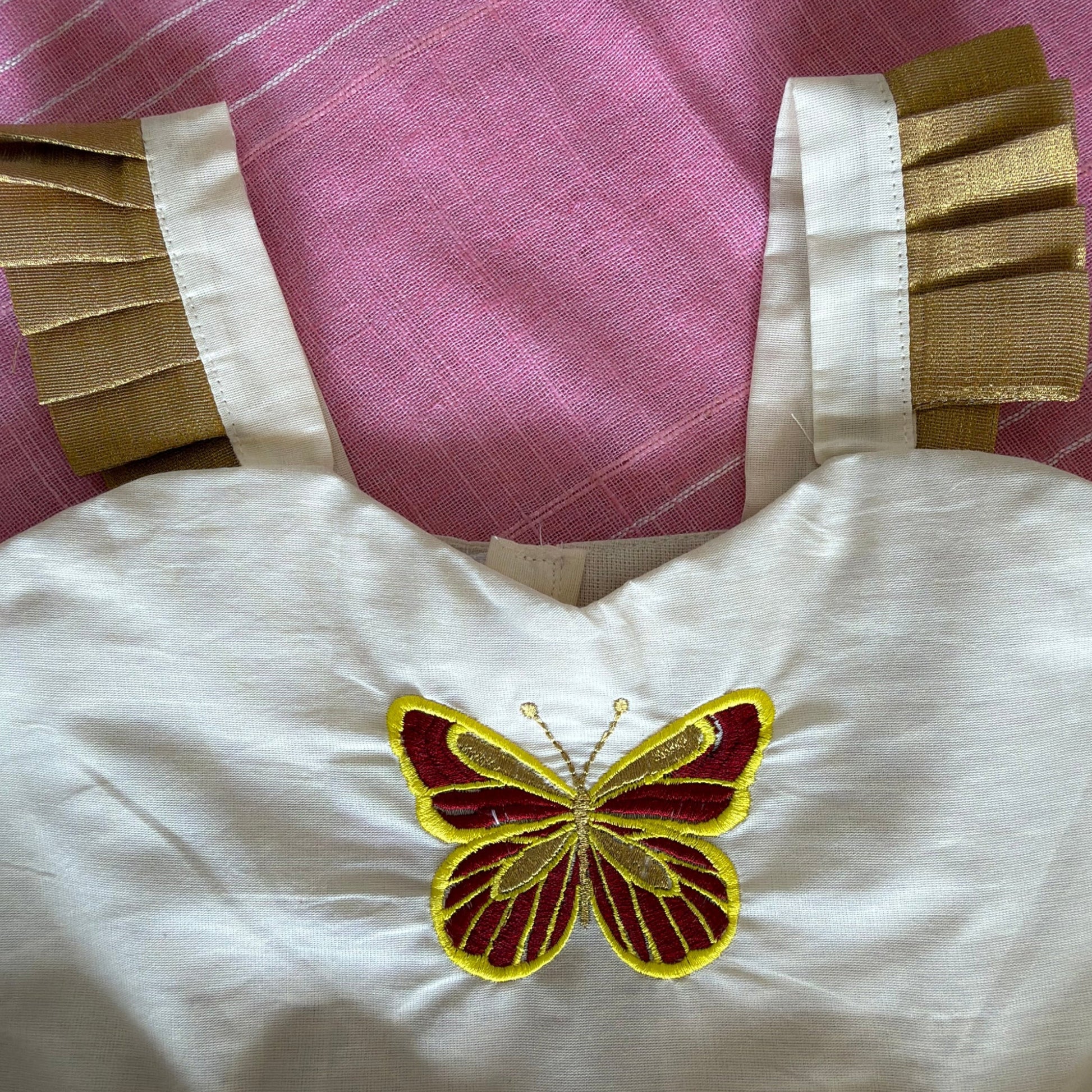 Butterfly embroidered yoke closeup NYMZ DESIGN Onam frock girls"