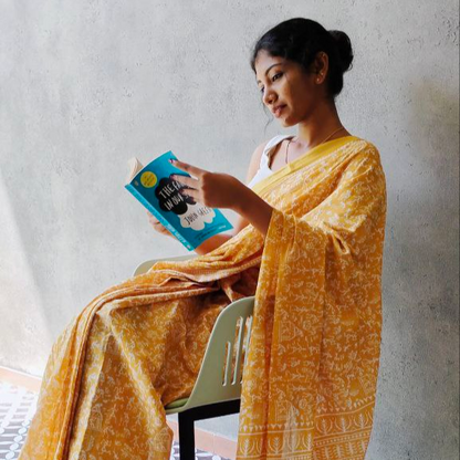 TRADITIONAL PRINTED COTTON SAREE WITH SMALL ZARI BORDER