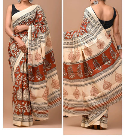 Bagru Print Mul mul Cotton Saree