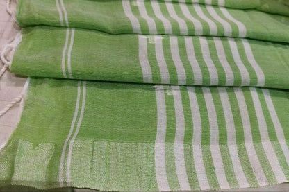 LIGHT GREEN- KHADI COTTON SAREE WITH THREAD WOVEN FLORAL BUTTAS AND SIMPLE BORDER