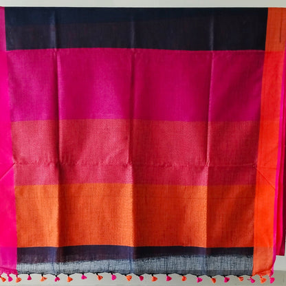 NAVY BLUE  PLAIN LINEN SAREEWITH  CONTRAST PALLU