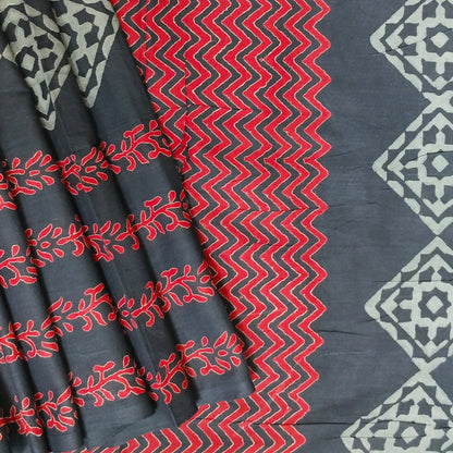 BAGRU HAND BLOCK PRINTED MULMUL COTTON SAREE
