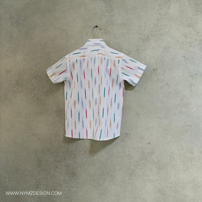 White Ikat Handloom  Cotton Shirt  Age (1 to 5year)