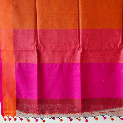 BROWN  PLAIN LINEN SAREEWITH  CONTRAST PALLU