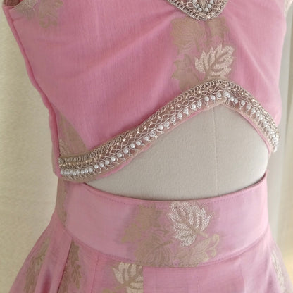 Pink lehenga  dress with silver embellishments for kids aged 1 year to 14 years