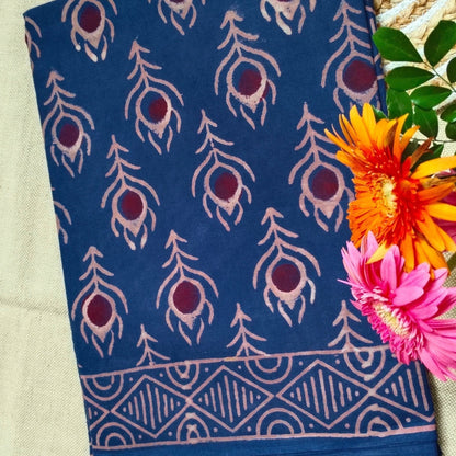 BAGRU HAND BLOCK PRINTED MULMUL COTTON SAREE
