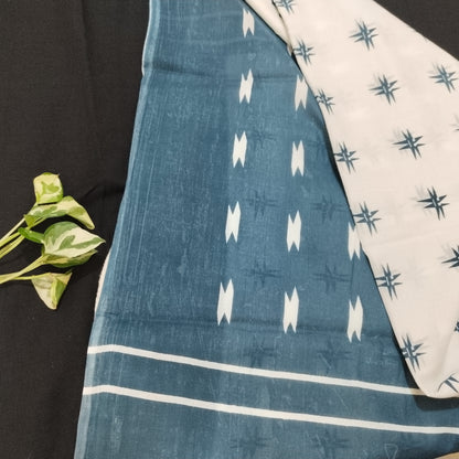 Bagru print Cotton Saree With Un stitched Blouse Piece