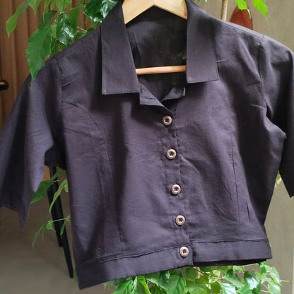 BLACK COTTON PLAIN BLOUSE