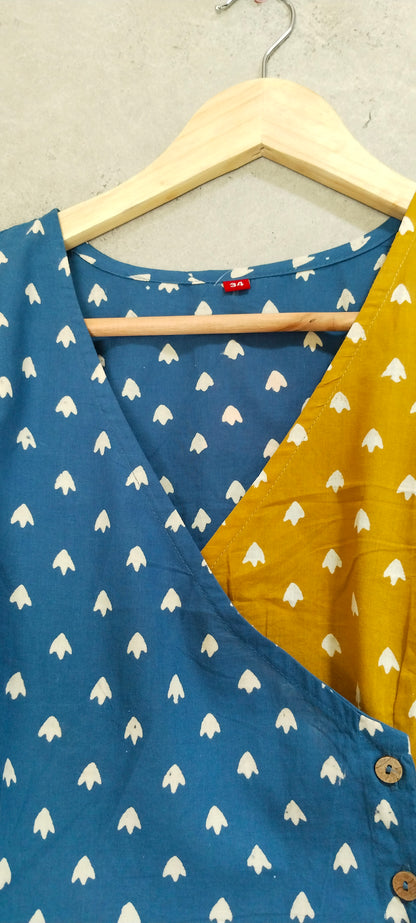 INDIGO & MUSTARD COTTON BLOCK PRINT BLOUSE