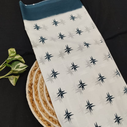 Bagru print Cotton Saree With Un stitched Blouse Piece