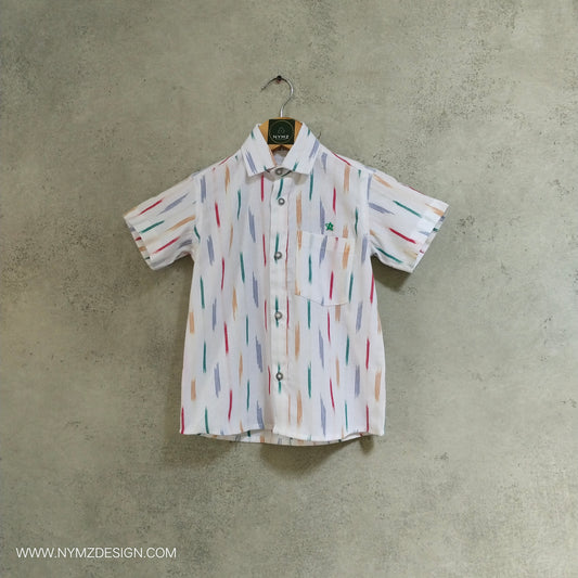 White Ikat Handloom  Cotton Shirt  Age (1 to 5year)