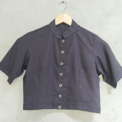 Black Full Collared Cotton Blouse