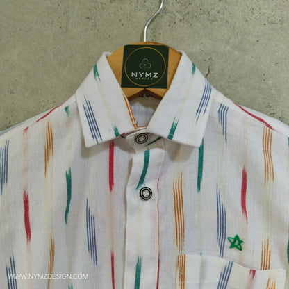 White Ikat Handloom  Cotton Shirt  Age (1 to 5year)