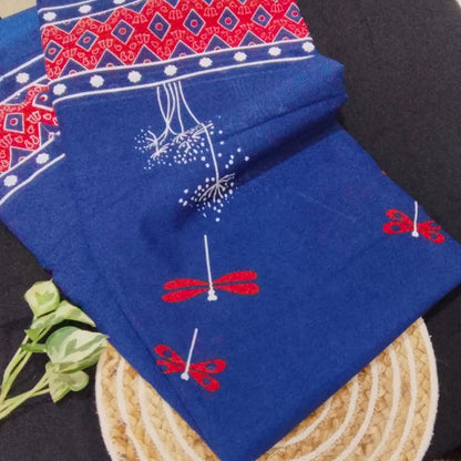 Bagru print Mul Cotton Saree With Un stitched Blouse Piece