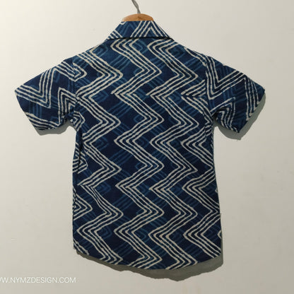 Handcrafted indigo cotton shirt for boys with small star embroidery-Onam festive collection for ages 1 to 5 years