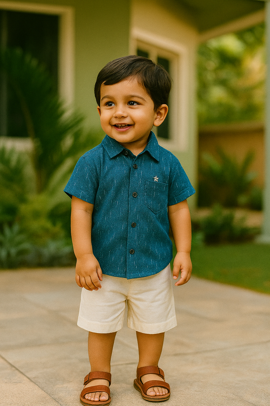 Blue Ikat weave  Cotton Half Sleeve  kids Shirt Age (1 to 5year)