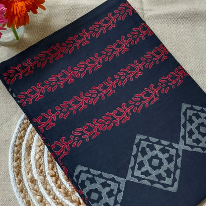 BAGRU HAND BLOCK PRINTED MULMUL COTTON SAREE