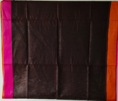 COFFEE COLOR  PLAIN LINEN SAREE WITH  CONTRAST PALLU