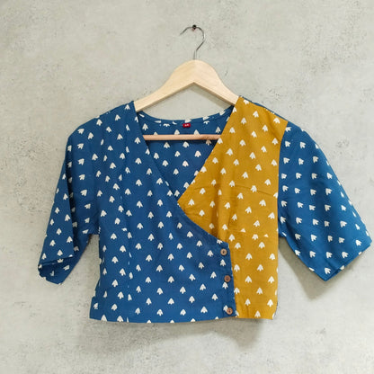 INDIGO & MUSTARD COTTON BLOCK PRINT BLOUSE