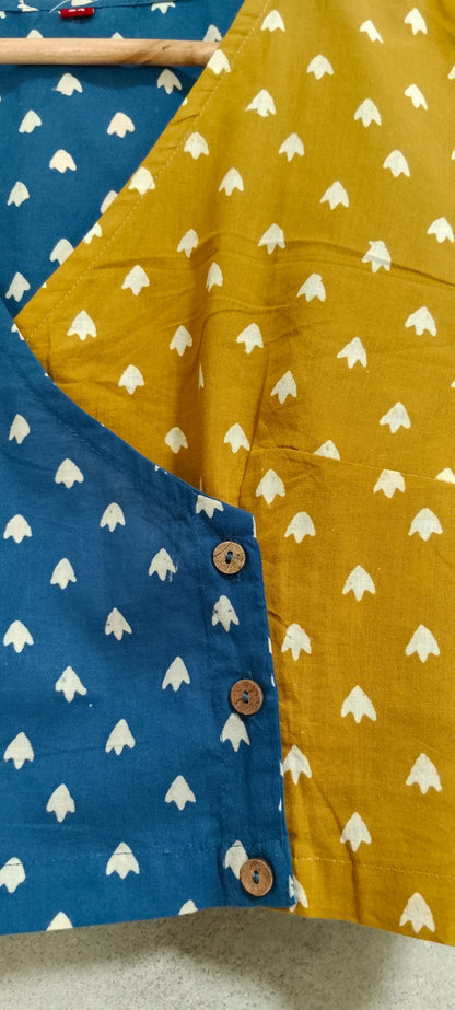 INDIGO & MUSTARD COTTON BLOCK PRINT BLOUSE