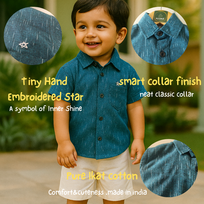 Blue Ikat weave  Cotton Half Sleeve  kids Shirt Age (1 to 5year)