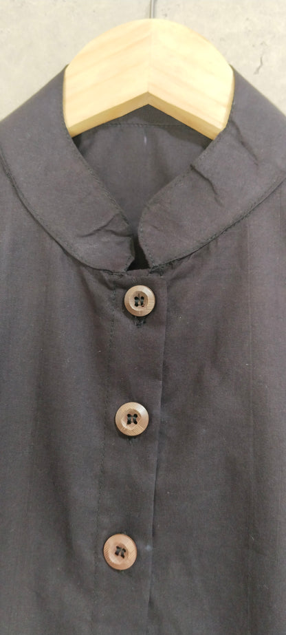 Black Full Collared Cotton Blouse