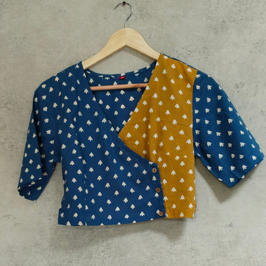 INDIGO & MUSTARD COTTON BLOCK PRINT BLOUSE