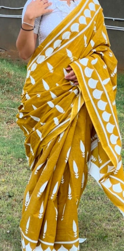 Bagru Print Mul mul Cotton Saree
