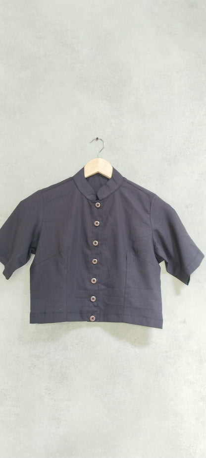 Black Full Collared Cotton Blouse
