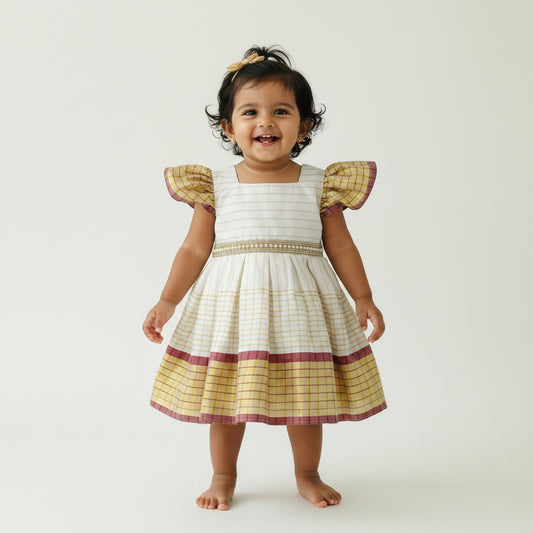 Kasavu Stripe Frock for Girls (1–2 Years).