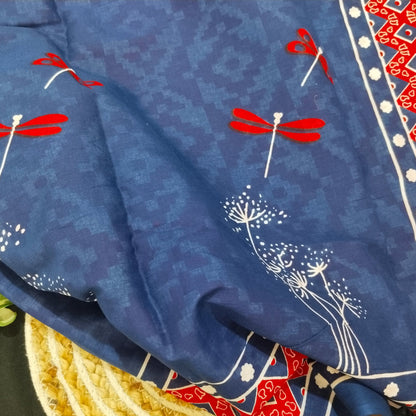 Bagru print Mul Cotton Saree With Un stitched Blouse Piece