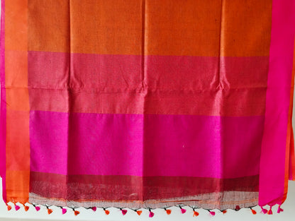 BROWN  PLAIN LINEN SAREEWITH  CONTRAST PALLU