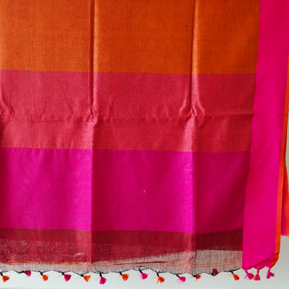 BROWN  PLAIN LINEN SAREEWITH  CONTRAST PALLU