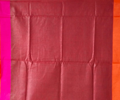 BROWN  PLAIN LINEN SAREEWITH  CONTRAST PALLU