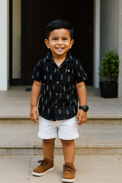 Black Ikat woven  Cotton Shirt 1 to 5 years
