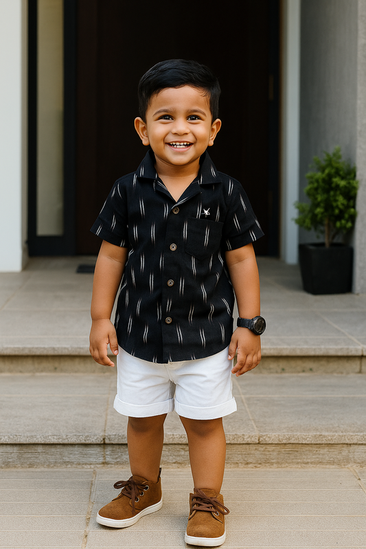 Black Ikat woven  Cotton Shirt 1 to 5 years