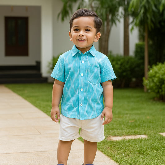 Blue Ikat woven Cotton  Kids Shirt Age (1 to 5year)