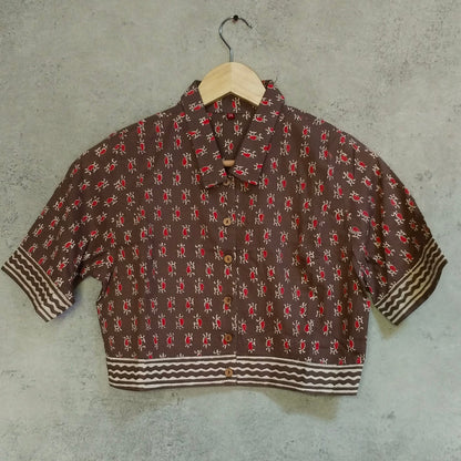 GREY- BROWN COTTON BLOCK PRINT BLOUSE