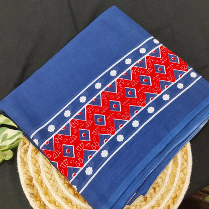 Bagru print Mul Cotton Saree With Un stitched Blouse Piece
