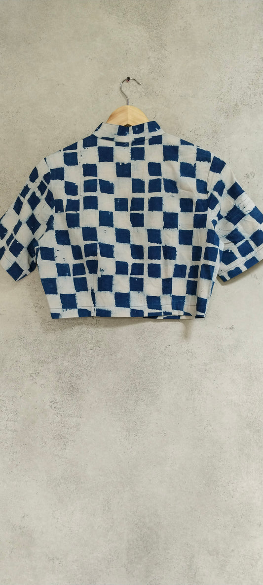 Indigo Cotton Block Printed Blouse