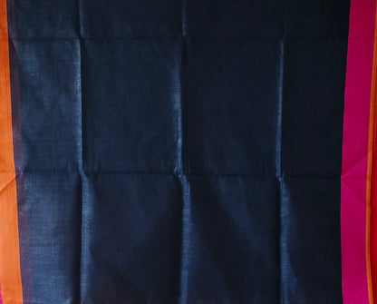 NAVY BLUE  PLAIN LINEN SAREEWITH  CONTRAST PALLU