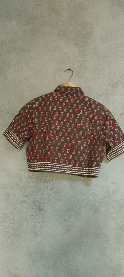 GREY- BROWN COTTON BLOCK PRINT BLOUSE