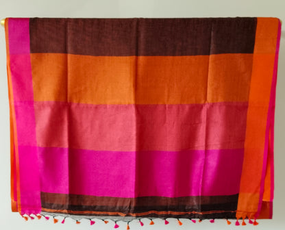 COFFEE COLOR  PLAIN LINEN SAREE WITH  CONTRAST PALLU